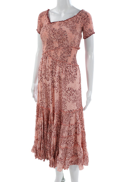 Poupette St. Barth Women Maxi Sundress Pink Animal Print Wool Blend Size XS