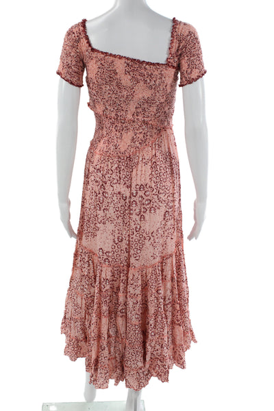 Poupette St. Barth Women Maxi Sundress Pink Animal Print Wool Blend Size XS