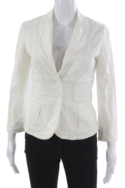 Sisley Womens White Collared Blazer Button Long Sleeve Classic Size 40