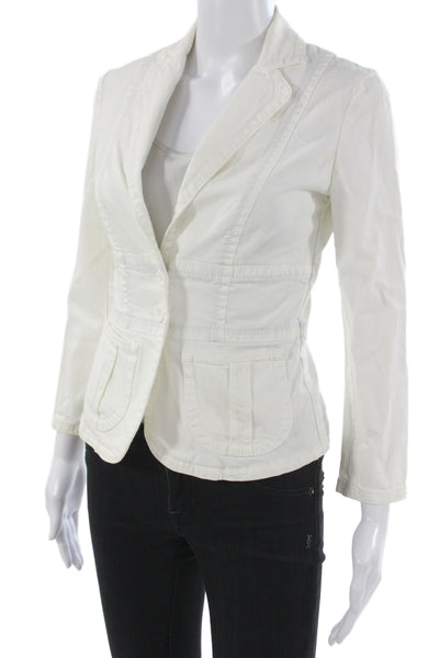 Sisley Womens White Collared Blazer Button Long Sleeve Classic Size 40