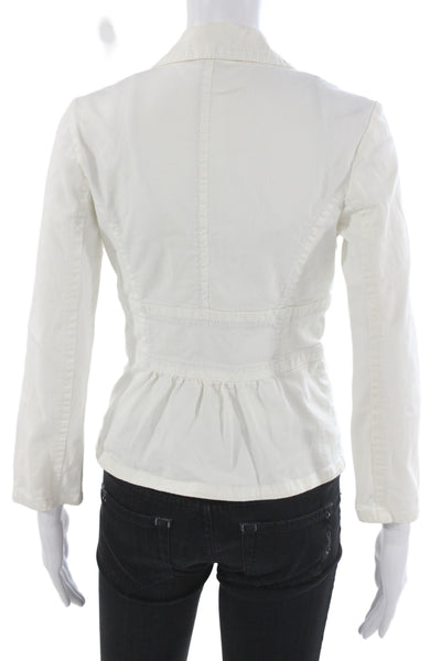 Sisley Womens White Collared Blazer Button Long Sleeve Classic Size 40