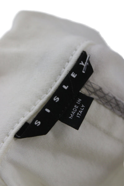 Sisley Womens White Collared Blazer Button Long Sleeve Classic Size 40