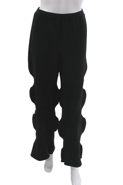 Designer Women Black Knit Synthetic Pants 24in Inseam Fall Size M