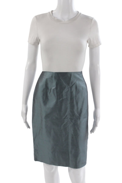 Dana Buchman Women Silk Straight Pencil Knee Length Skirt Dark Gray Size 12P