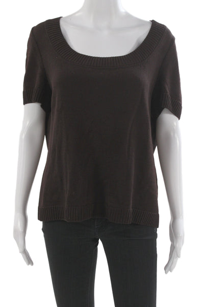 St. John Womens Basic Brown Square Neck Short Sleeve Wool Rayon Top Size L