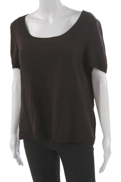 St. John Womens Basic Brown Square Neck Short Sleeve Wool Rayon Top Size L