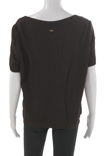 St. John Womens Basic Brown Square Neck Short Sleeve Wool Rayon Top Size L