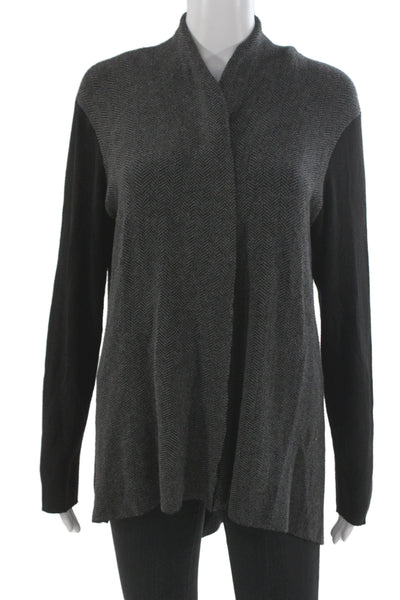 Eileen Fisher Unisex Cardigan Black Herringbone Mock Neck Long Sleeve Size M