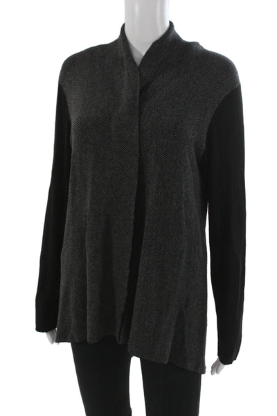 Eileen Fisher Unisex Cardigan Black Herringbone Mock Neck Long Sleeve Size M