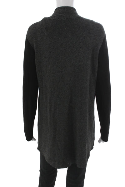 Eileen Fisher Unisex Cardigan Black Herringbone Mock Neck Long Sleeve Size M