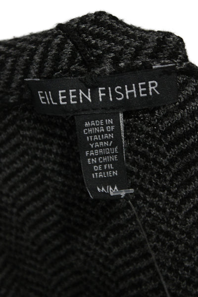 Eileen Fisher Unisex Cardigan Black Herringbone Mock Neck Long Sleeve Size M