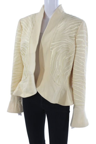 Ellen Tracy Women Beige Wool Angora Blazer Mock Neck Long Sleeve Size 14