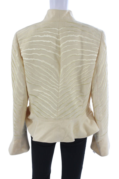 Ellen Tracy Women Beige Wool Angora Blazer Mock Neck Long Sleeve Size 14