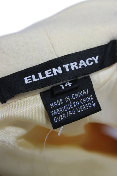 Ellen Tracy Women Beige Wool Angora Blazer Mock Neck Long Sleeve Size 14