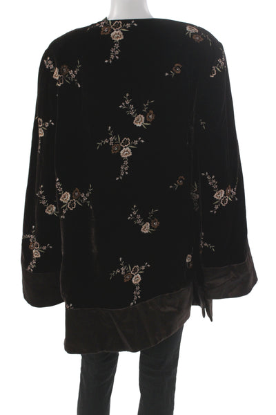 Dana Buchman Womens Black Floral Velvet Button Front Coat Bohemian Size 14