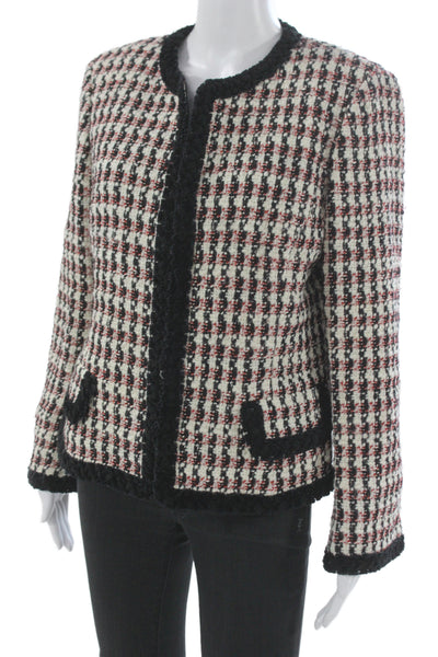 Dana Buchman Women Black Check Blazer Wool Blend Long Sleeve Classic Size 12P