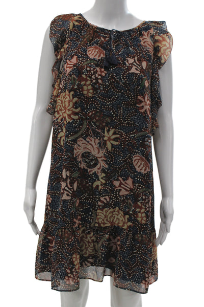 Madewell Women Shift Floral Sleeveless Black Dress Round Neck Size M