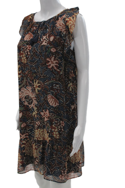 Madewell Women Shift Floral Sleeveless Black Dress Round Neck Size M