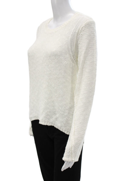 Line Womens Pullover Sweater White Crew Neck Long Sleeve Size M