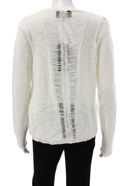 Line Womens Pullover Sweater White Crew Neck Long Sleeve Size M