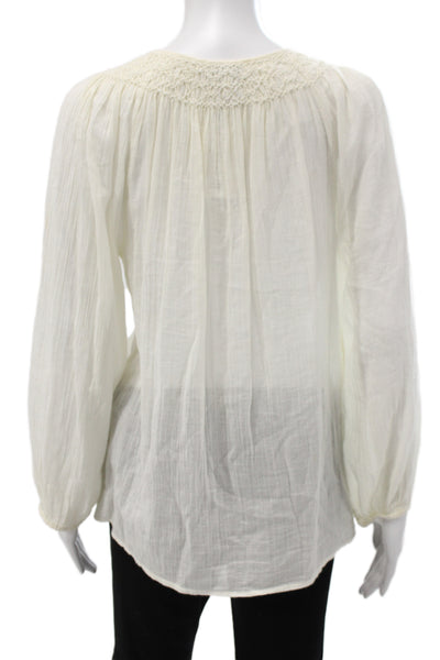 Joie Women Tunic Ivory Floral Cotton Tie Round Neck Long Sleeve Size S