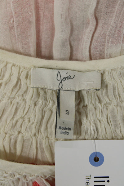 Joie Women Tunic Ivory Floral Cotton Tie Round Neck Long Sleeve Size S