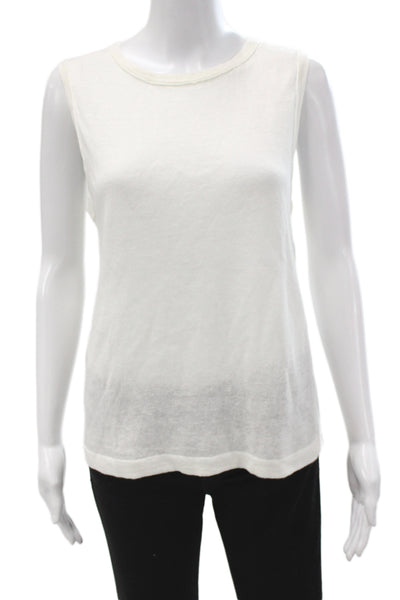 360 Sweater Women Basic Linen Sleeveless Tank Crew Neck White Size S