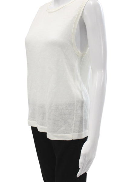 360 Sweater Women Basic Linen Sleeveless Tank Crew Neck White Size S