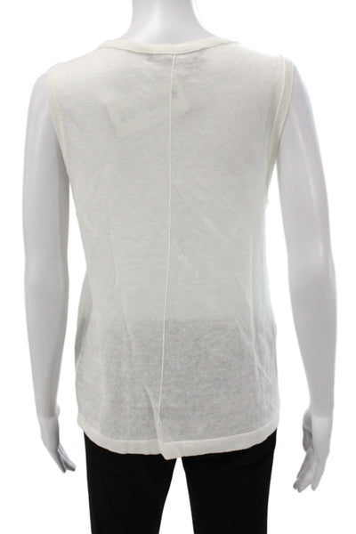360 Sweater Women Basic Linen Sleeveless Tank Crew Neck White Size S