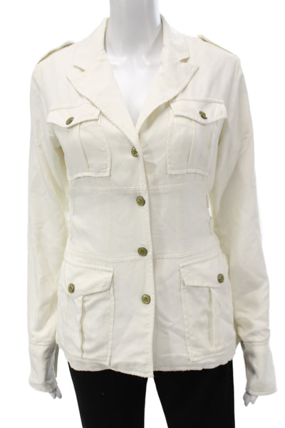 DA Nang Women Lamb Leather Military Jacket White Button Collared Size XS
