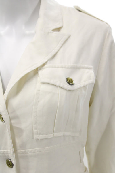 DA Nang Women Lamb Leather Military Jacket White Button Collared Size XS