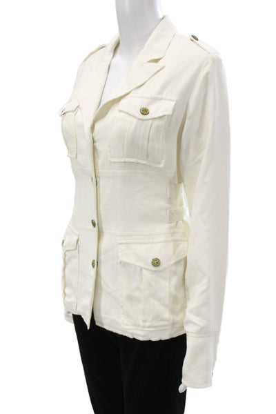 DA Nang Women Lamb Leather Military Jacket White Button Collared Size XS