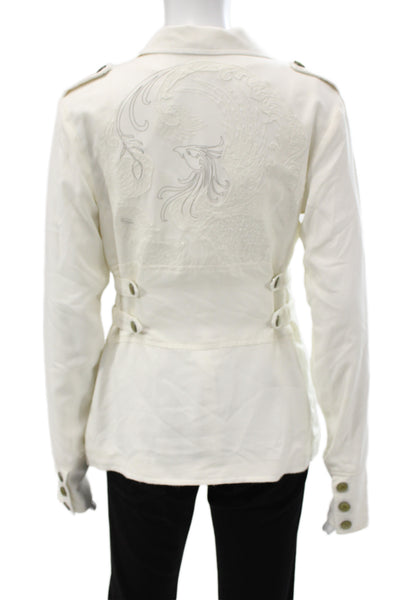 DA Nang Women Lamb Leather Military Jacket White Button Collared Size XS