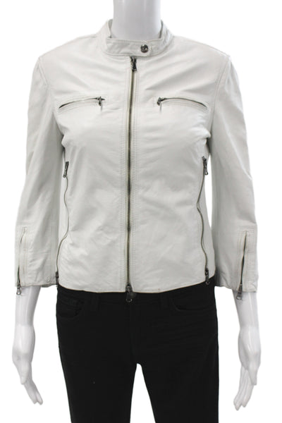 R13 Women White Lamb Leather Biker Motorcycle Jacket Size S