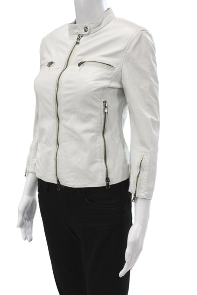 R13 Women White Lamb Leather Biker Motorcycle Jacket Size S