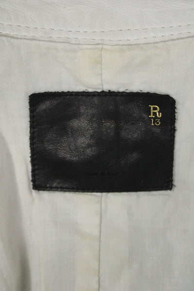 R13 Women White Lamb Leather Biker Motorcycle Jacket Size S