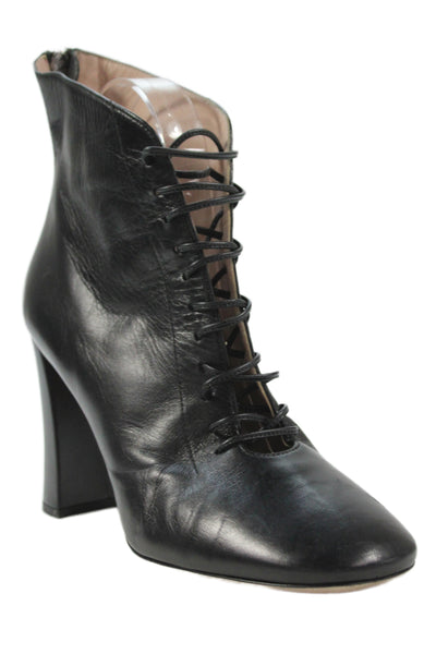 Miu Miu Women's Leather Laced up Block Ankle Boots Black Size 38.5