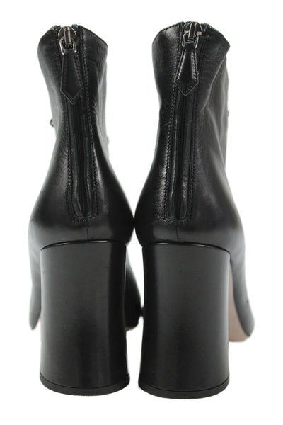 Miu Miu Women's Leather Laced up Block Ankle Boots Black Size 38.5