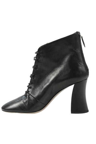 Miu Miu Women's Leather Laced up Block Ankle Boots Black Size 38.5