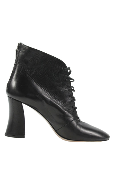 Miu Miu Women's Leather Laced up Block Ankle Boots Black Size 38.5