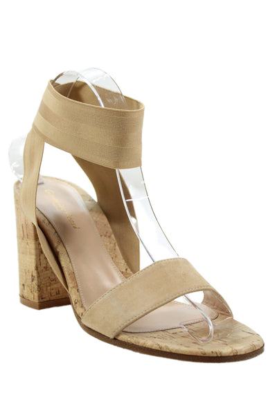 Gianvito Rossi Womens Suede  Open Toe Cork Wedge Sandal  Beige  Size 9