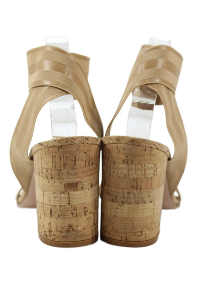Gianvito Rossi Womens Suede  Open Toe Cork Wedge Sandal  Beige  Size 9