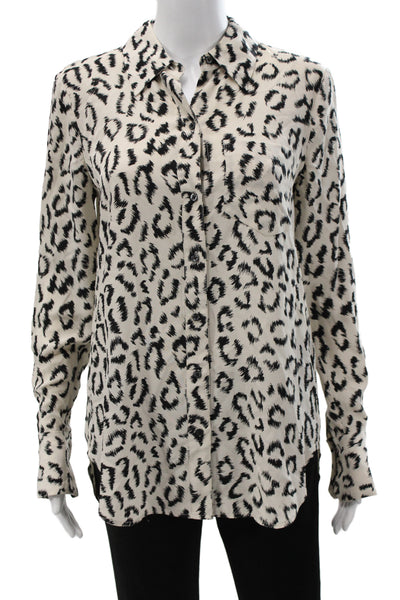 A.L.C. Womens Beige Animal Print Collared Long Sleeve Button Up Blouse Size 4