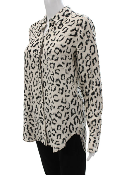 A.L.C. Womens Beige Animal Print Collared Long Sleeve Button Up Blouse Size 4