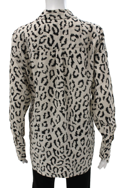 A.L.C. Womens Beige Animal Print Collared Long Sleeve Button Up Blouse Size 4