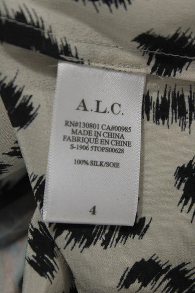 A.L.C. Womens Beige Animal Print Collared Long Sleeve Button Up Blouse Size 4