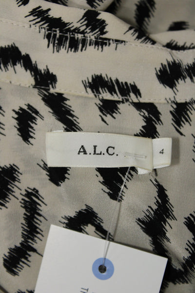 A.L.C. Womens Beige Animal Print Collared Long Sleeve Button Up Blouse Size 4