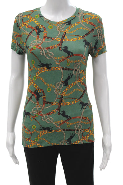 L'Agence Women Petite Jersey T-Shirt Green Animal Print Size S