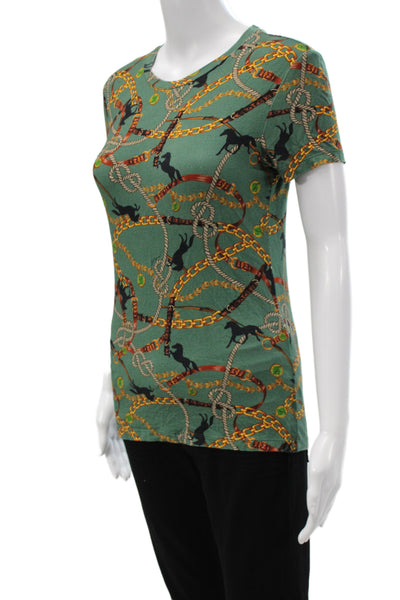 L'Agence Women Petite Jersey T-Shirt Green Animal Print Size S