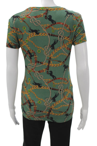 L'Agence Women Petite Jersey T-Shirt Green Animal Print Size S